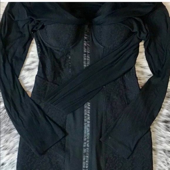 ALEXANDER WANG LACE & MODAL DRAPED JERSEY BUSTIER MINI-DRESS, SZ 0 BLACK - Picture 8 of 15